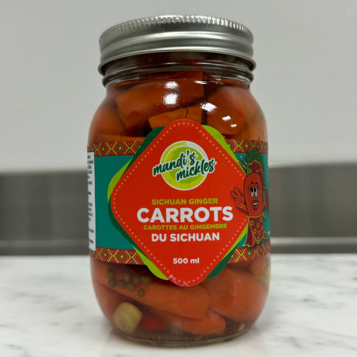 A jar of Sichuan Ginger Carrots from Mandi's Mickles