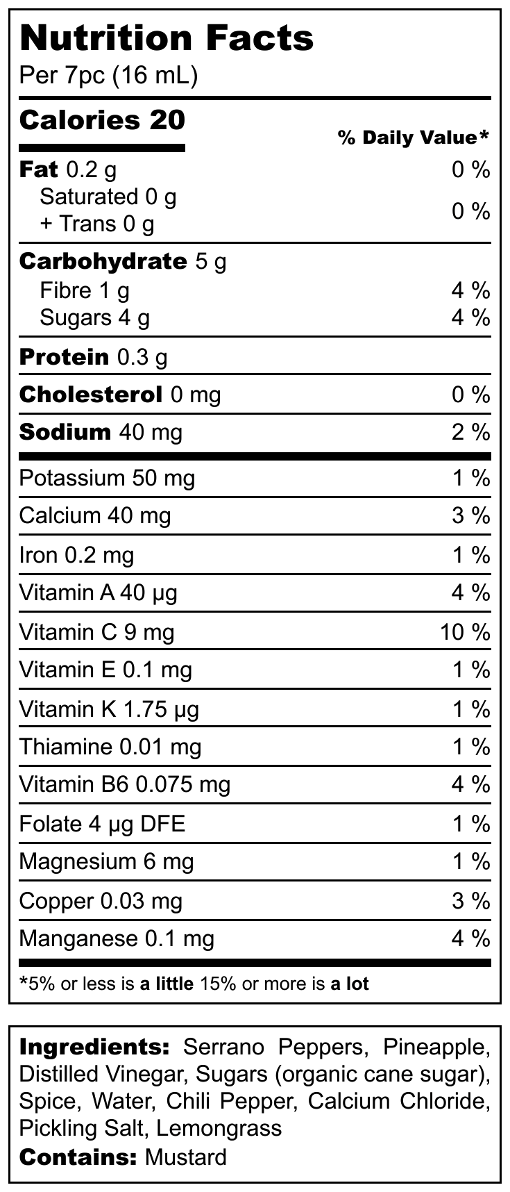 Pineapple Zinger nutrition info